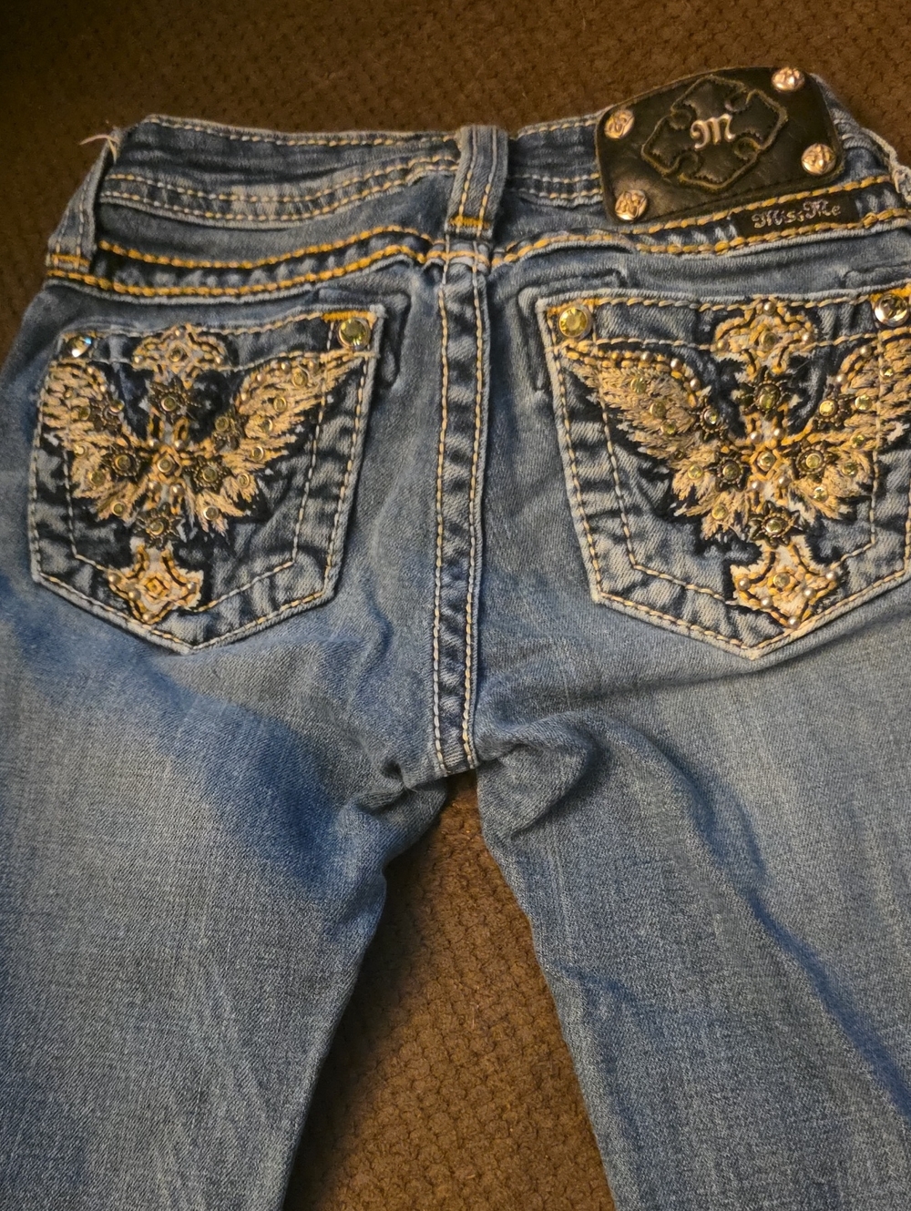 Miss Me Blue Skinny Jeans with Winged Embroidered Back Pockets